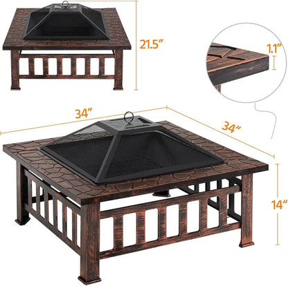 Yaheetech 32-Inch Square Fire Pit Table  Multifunctional Outdoor Heating Unit for Patios, Gardens, Camping & Picnics