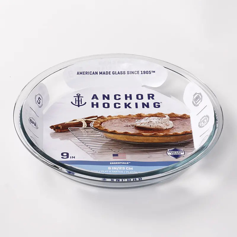 Anchor Hocking Bakeware Clear Glass 9 inch Round Pie Plate, Tempered Glass