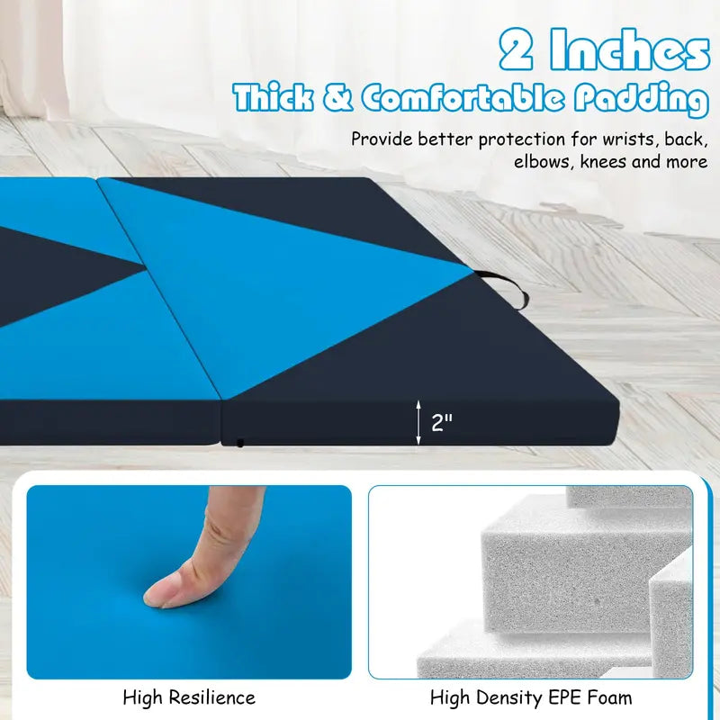 8-Foot Folding Tumbling Mat  4-Inch Thickness, Hook-and-Loop & Carry Handles