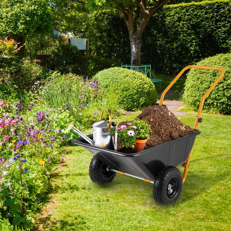 Dual-Wheel Pneumatic Tire Wheelbarrow  330-LB Garden Utility Cart