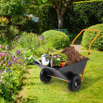 Dual-Wheel Pneumatic Tire Wheelbarrow  330-LB Garden Utility Cart