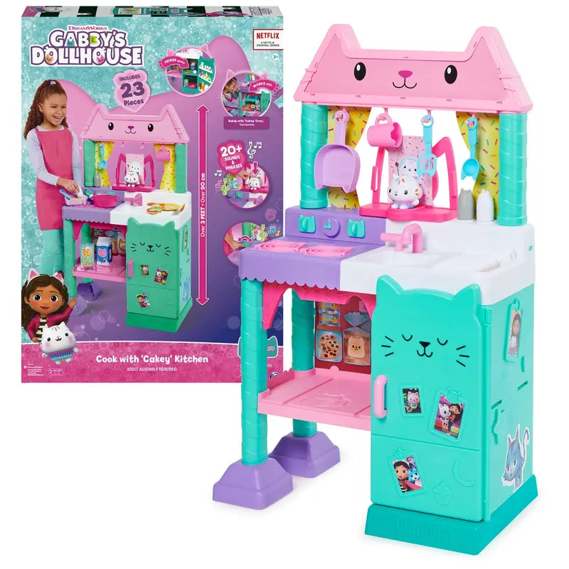 Gabby’s 3ft Dollhouse Cakey Cat Kitchen Set for Kids with Sounds & Accessories