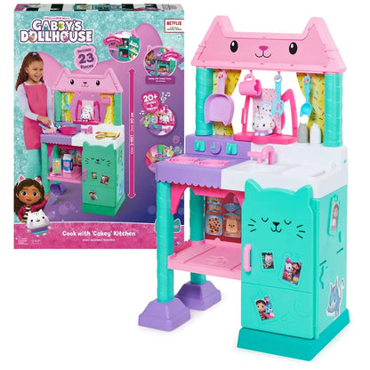 Gabby’s 3ft Dollhouse Cakey Cat Kitchen Set for Kids with Sounds & Accessories