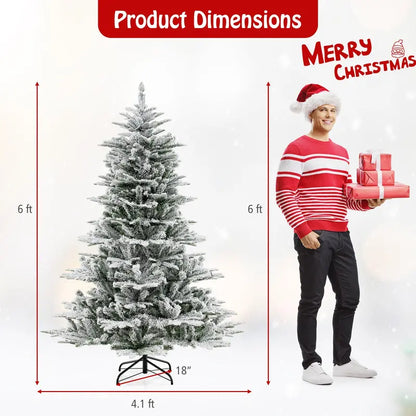 6-8 ft Snow-Flocked Pre-Lit Christmas Tree  Hinged Artificial Xmas Tree with 6611447 PVC/PE Tips