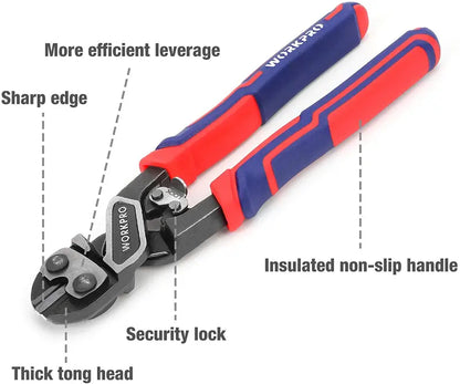 WORKPRO Mini Bolt Cutter  8-Inch Lever-Optimized Design with Integrated Security Lock