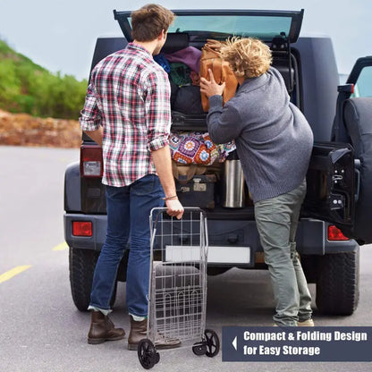 Jumbo Capacity Folding Shopping Cart  Multi-Use Carrier for Groceries, Luggage & More