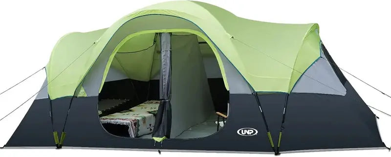10-Person Family Camping Tent  Easy-Setup, Double-Layer Weatherproof Shelter with 2 Rooms & 5 Mesh Windows (18′ x 9′ x 6.5′)