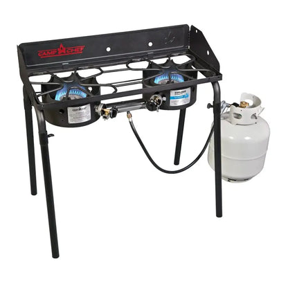 Camp Chef Explorer 2-Burner Camping Stove with Detachable Legs and Windscreen