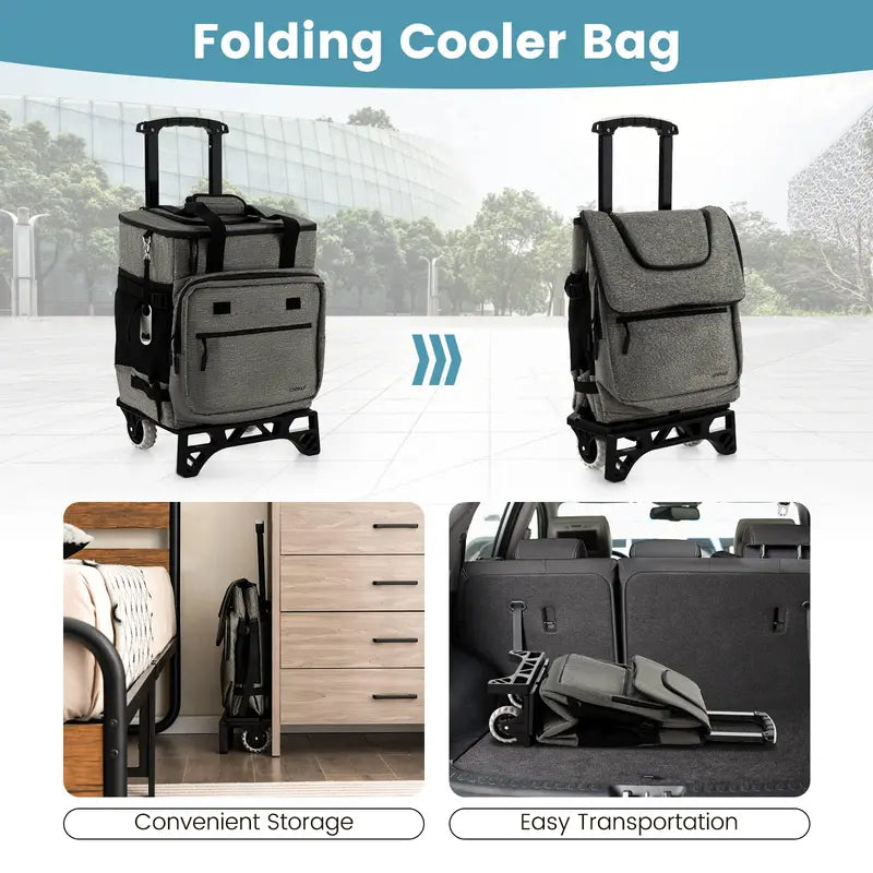 Collapsible 50-Can Rolling Cooler  3-in-1 Insulated Soft Bag with Removable Wheels