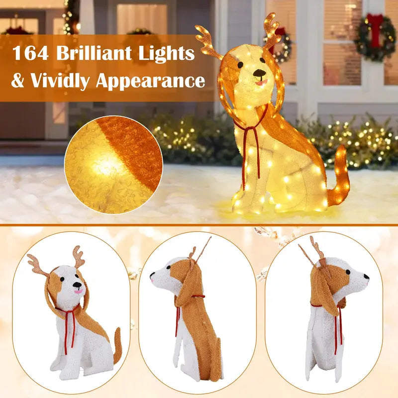 Lighted Christmas Puppy Decoration — Indoor/Outdoor LED-Illuminated Dog Figurine
