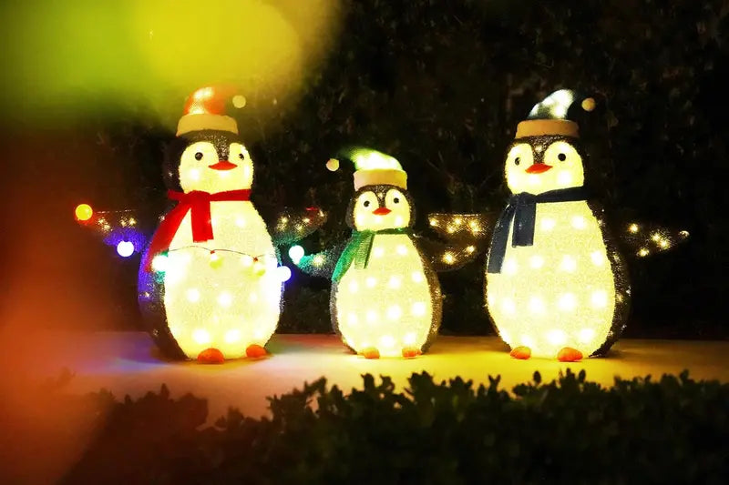 TECHSHARE 3-Piece LED Lighted Ceramic Penguin Set  Weather Resistant Christmas Outdoor Decor