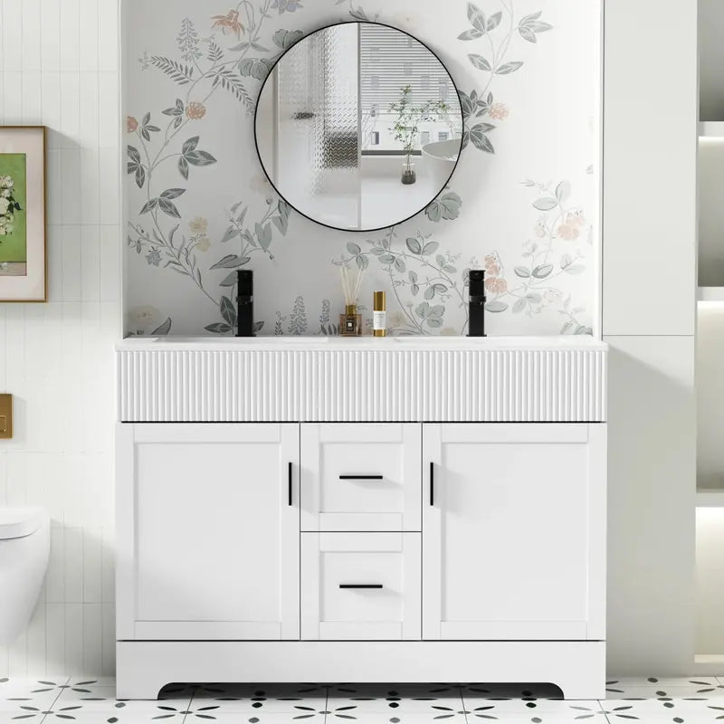 Wavy Line Bathroom Vanity Set  30″, 36″, 48″ Options with Pre-Installed Sink & Faucet