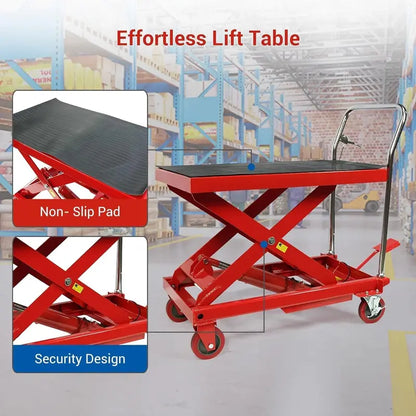 500 lb Hydraulic Double-Scissor Lift Table  30″ Max Height, 4-Wheel Mobility & Non-Slip Surface