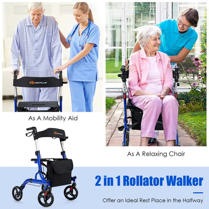 Senior-Friendly Rollator Walker  Convertible 2-in-1 Design with Resting Seat