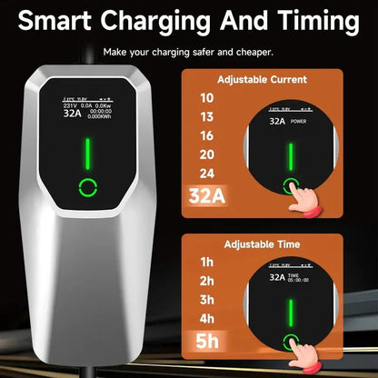 Portable 32A EV Charger for Home Use  NEMA 14-50 Plug, 26-Foot Cable, Supports Level 1 & Level 2 Charging (7.68 kW)