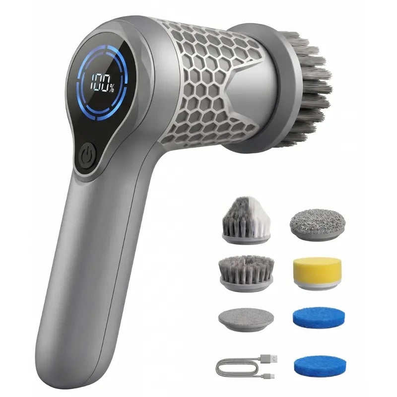 Dual-Speed Cordless Spin Scrubber with Multi-Surface Brush Heads and LED Indicator