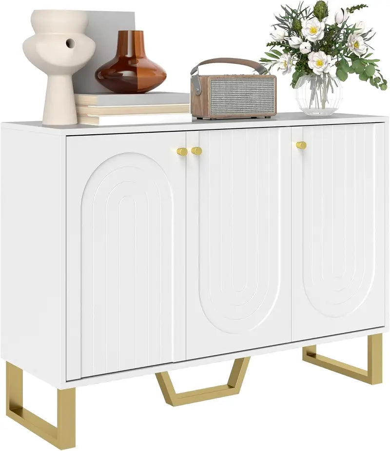 HOMCOM White Modern Sideboard Cabinet  4-Door Storage Unit with Adjustable Shelves and 65″ TV Stand Capability