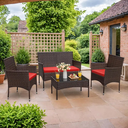 Homall 4-Piece Grey Wicker Patio Set  Versatile Indoor/Outdoor Rattan Furniture for Porch or Garden