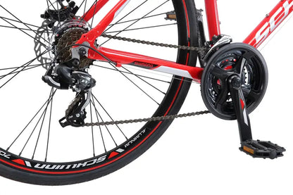 Schwinn Kempo Hybrid Bike  Men’s 21-Speed, 700c Wheels, Lightweight Aluminum Frame, Sporty Red Finish