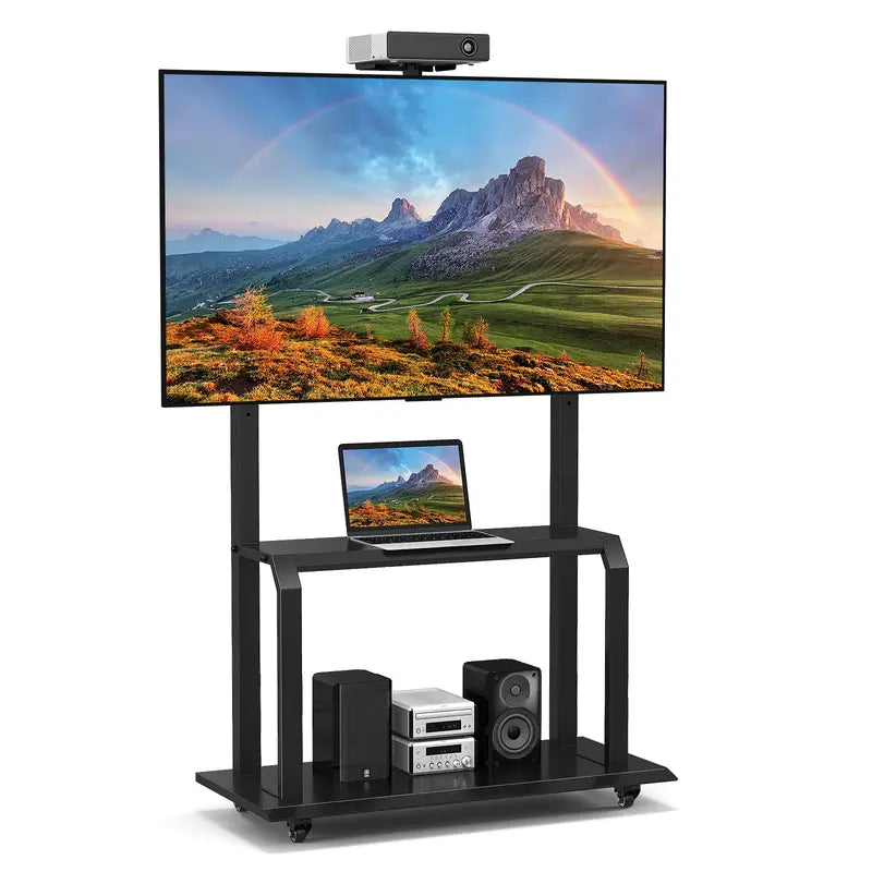 Rolling TV Stand with Camera Shelf and AV Storage Compartments