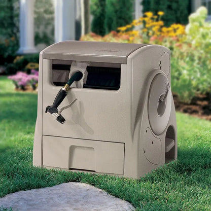 Suncast Powerwind Auto-Rewind 100-Foot Hose Reel  Light Taupe Smart Retraction System