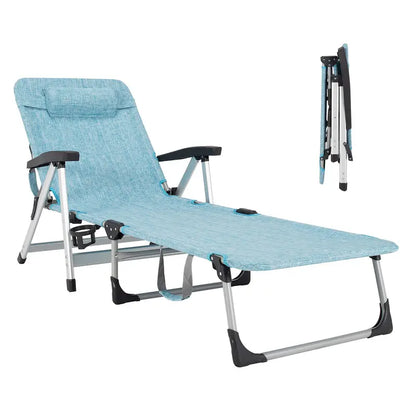 Adjustable Folding Chaise Lounge Chair for Outdoor Use  Includes Cup Holder and Removable Headrest