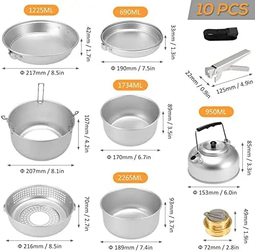 Portable Aluminum Camping Stove Set with Pots, Plates, Kettle & Accessories  Lightweight & Compact for Outdoor Use