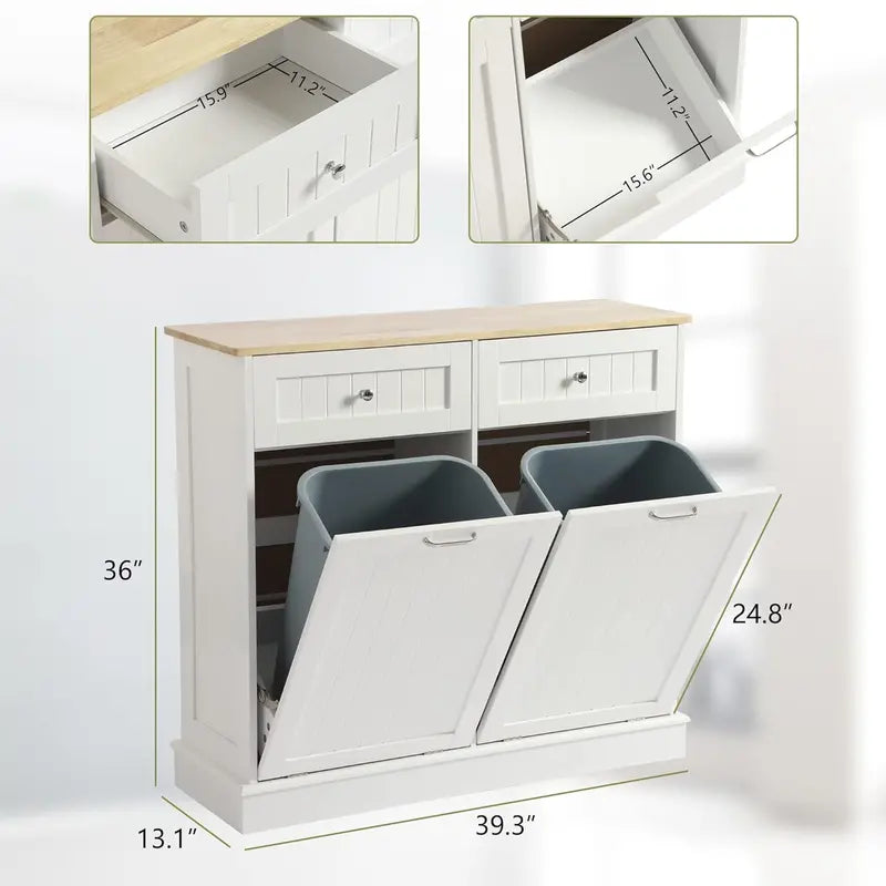 LOUVIXA Double Hidden Trash Can Cabinet  Tilt-Out Organizer with Two Integrated Waste Bins
