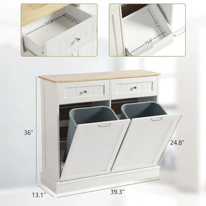 LOUVIXA Double Hidden Trash Can Cabinet  Tilt-Out Organizer with Two Integrated Waste Bins
