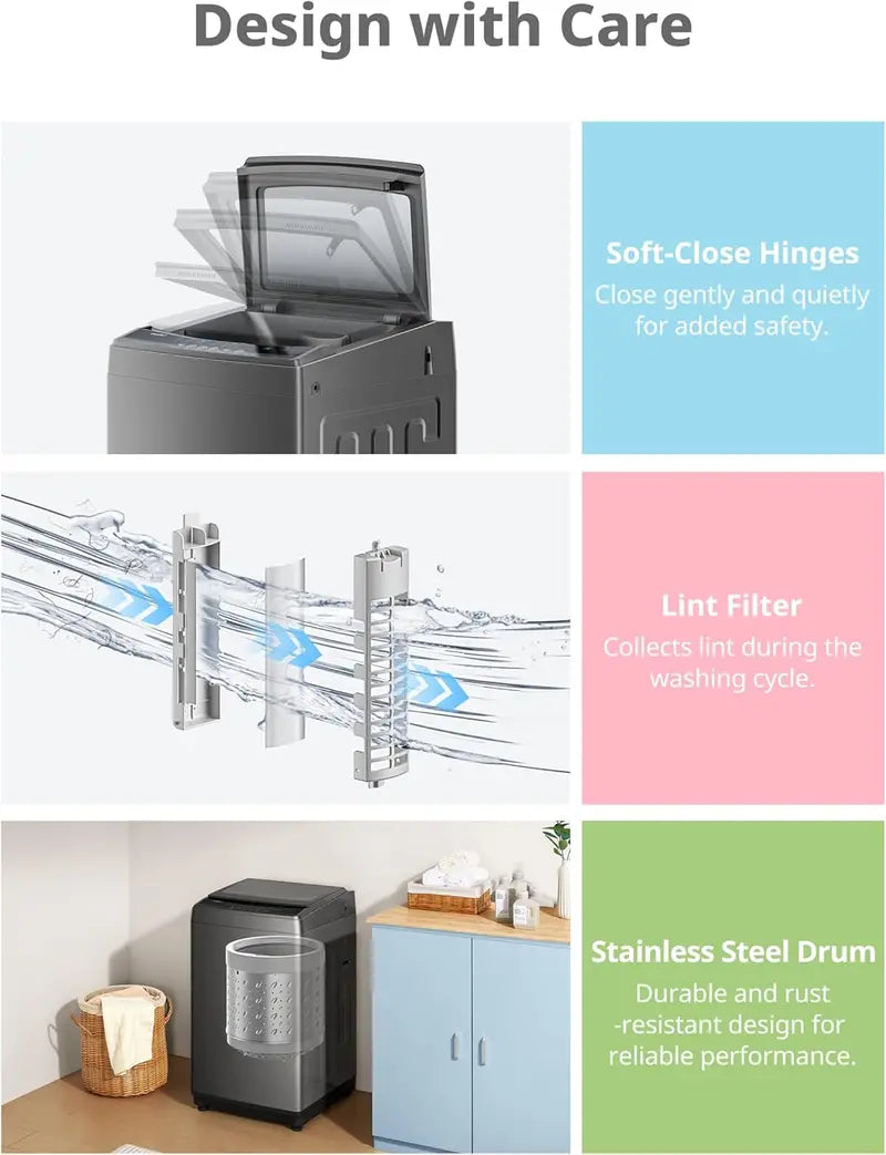 Comfee 0.9 cu.ft Fully Automatic Portable Washing Machine  LED-Controlled Compact Washer with Dual Drums and Space-Saving Design