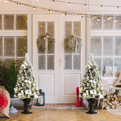 White Flocked Entryway Christmas Tree with Warm White Pre-Installed LED Lights