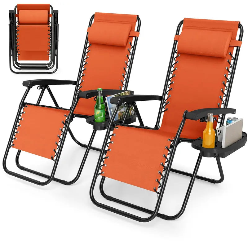 Zero-Gravity Recliner Chair  Ergonomic Backrest, Removable Pillow & Built-in Cup Holder Tray
