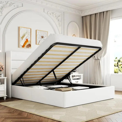 Allewie Modern Hydraulic Lift Queen Storage Bed  Wingback Headboard, Light Beige