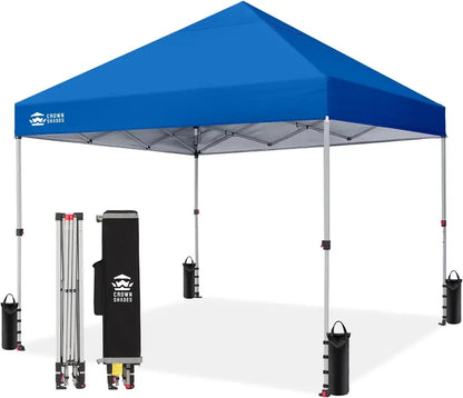 CROWN SHADES 10′ x 10′ Beach Canopy Tent: One-Push Deployment, Silver-Coated UV-Reflective Top, Three-Height Adjustment, and Sandbag Stability System
