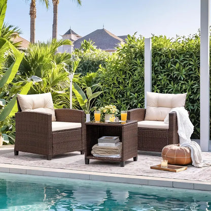 Devoko 3-Piece PE Rattan Bistro Set Featuring Upgraded Chairs & Compact Glass Table