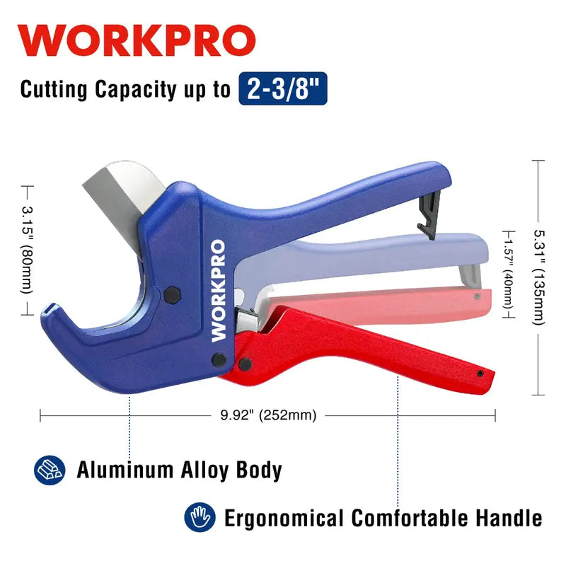 WORKPRO Ratcheting PVC & PEX Pipe Cutter  Cuts Up to 2-1/2″ Diameter