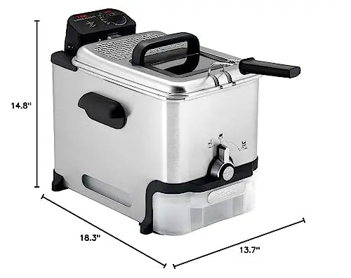 T-Fal Ultimate Steel Deep Fryer  3.5L Oil Capacity, 2.6 lb Food Load, Removable Basket & Safety Features