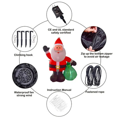 Nifti Nest 6ft Inflatable Santa Claus with LED Lights & Blower  Outdoor Christmas Yard Decor
