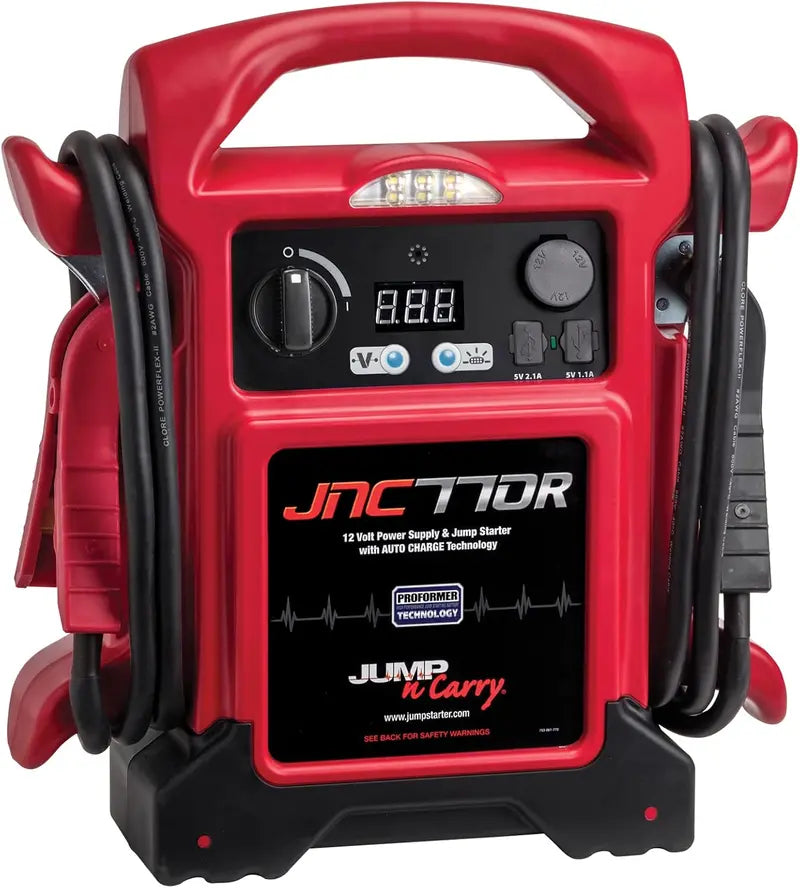 Clore Automotive JNC770R 1700A Peak 12V Red Jump Starter with USB & Heavy Duty Clamps