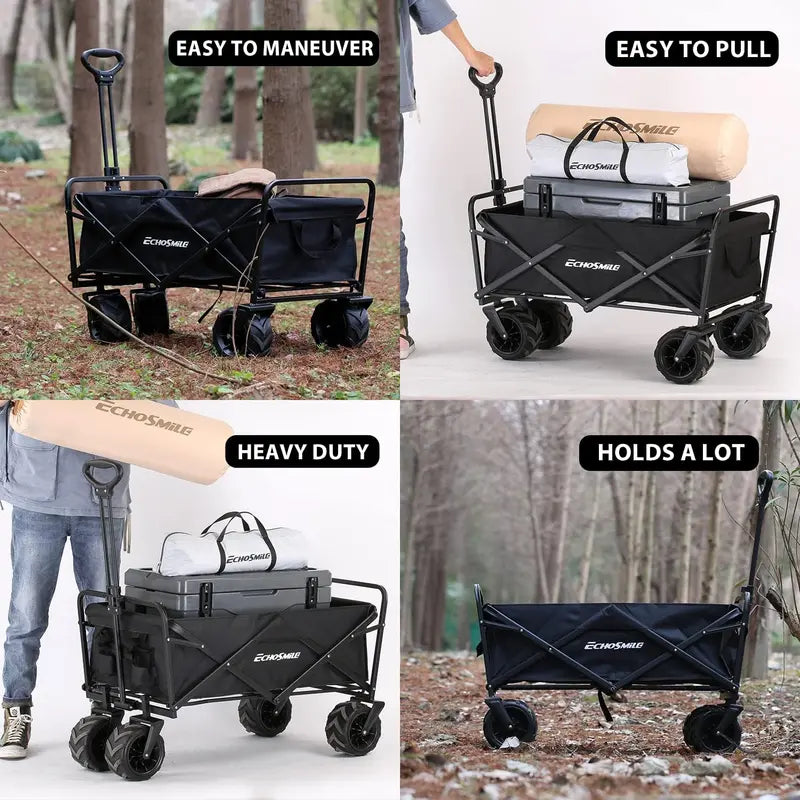 Heavy-Duty Folding Caravan Cart  350 lb Capacity Outdoor Rolling Grocery & Camping Trolley