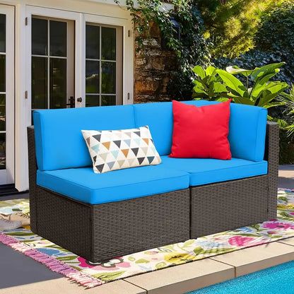 Devoko 5-Piece All-Weather Patio Sectional Set — Beige Wicker Rattan Sofa with Cushions and Tempered Glass Table