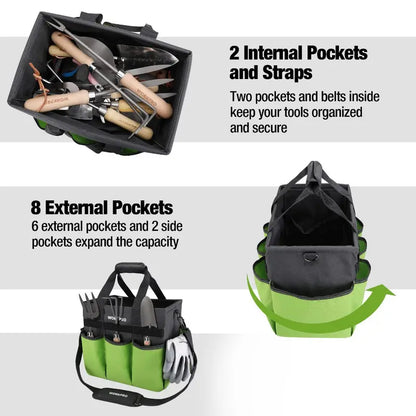 WORKPRO Heavy-Duty Stand-Up Garden Tote Bag  10 Organized Pockets & Adjustable Strap
