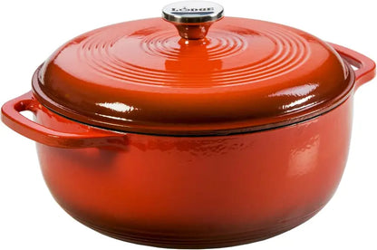Lodge 6-Quart Island Spice Red Enamel Cast Iron Dutch Oven  Moisture-Sealing Lid, Dual Handles