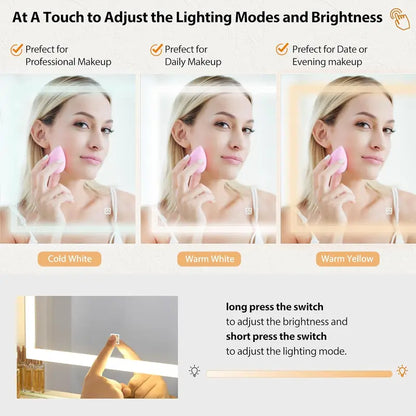 ANWBROAD 39.4-Inch Youth Vanity Desk  Soft LED Mirror Setup for Teens and Small Spaces