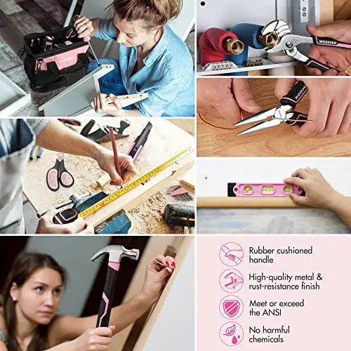 WORKPRO Pink Household Tool Kit with 20V Cordless Lithium-ion Drill Driver