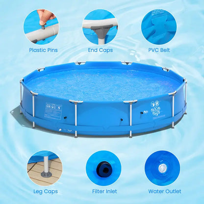 12-Foot Round Steel Frame Swimming Pool  Above-Ground Backyard Pool (30″ Depth)