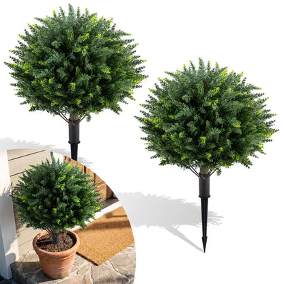 Set of Two 27.5-Inch Artificial Cypress Topiaries  UV-Resistant Patio &amp; Porch Decor