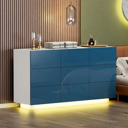 9-Drawer Dresser Tower  Tall Bedroom Storage Cabinet with Integrated LED Lighting
