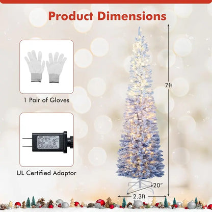 6-Foot or 7-Foot Blue Gradient Snow-Flocked Christmas Tree with Integrated Warm White LED Lighting