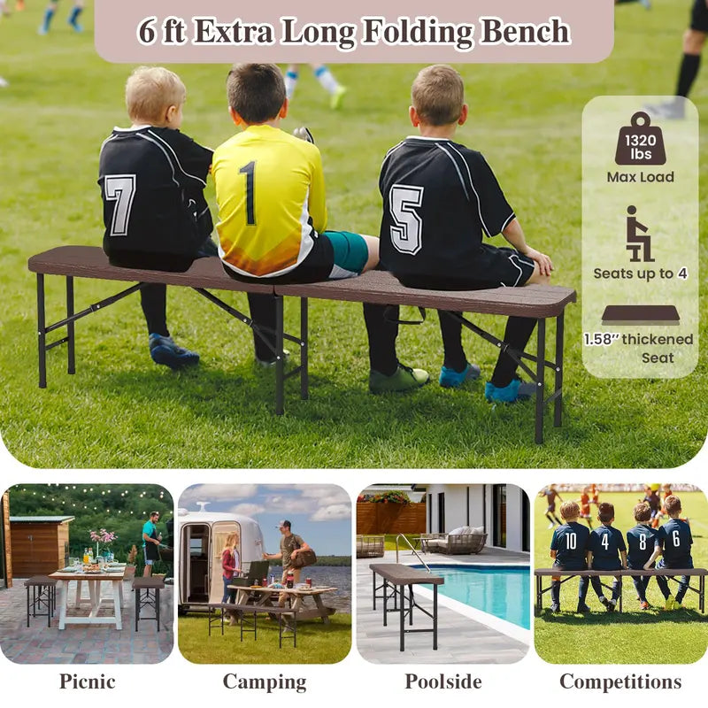 6-Foot Commercial-Grade Folding Bench  High-Strength Plastic Seat for Indoor/Outdoor Use